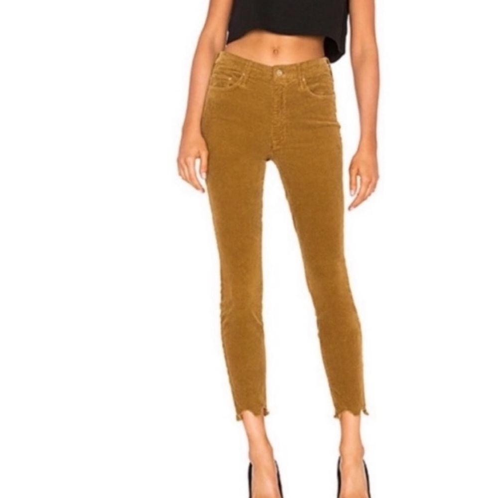 Mother High Waisted Looker Corduroy Pant Ankle Chew Hopscotch in Honey Tan